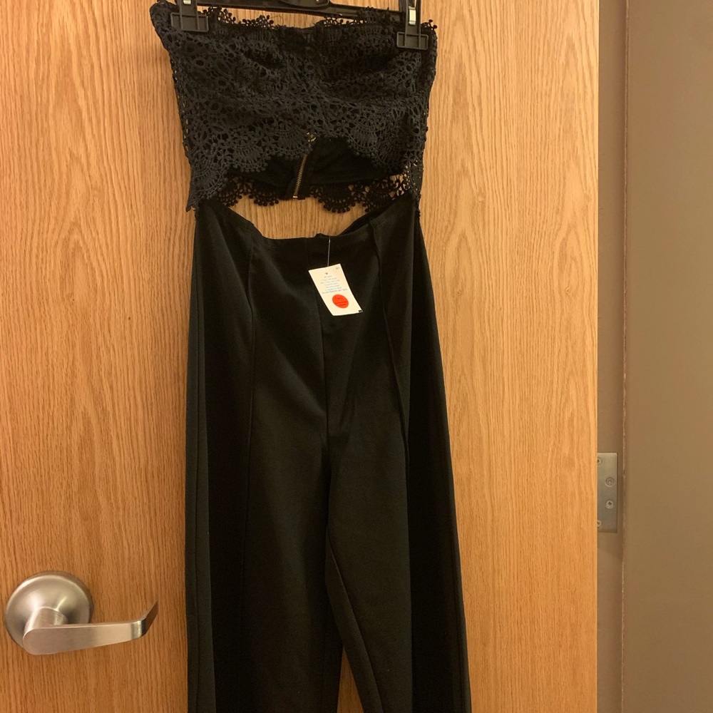 Black strapless jumpsuit